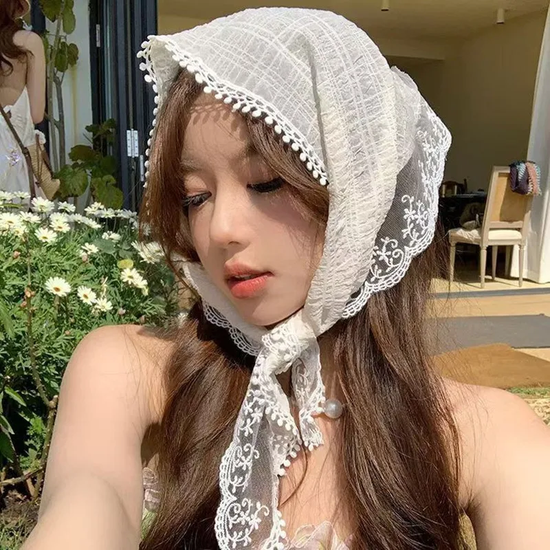 French Chic Alice White Lace Triangle Hair Wrap Fashion Accessory 