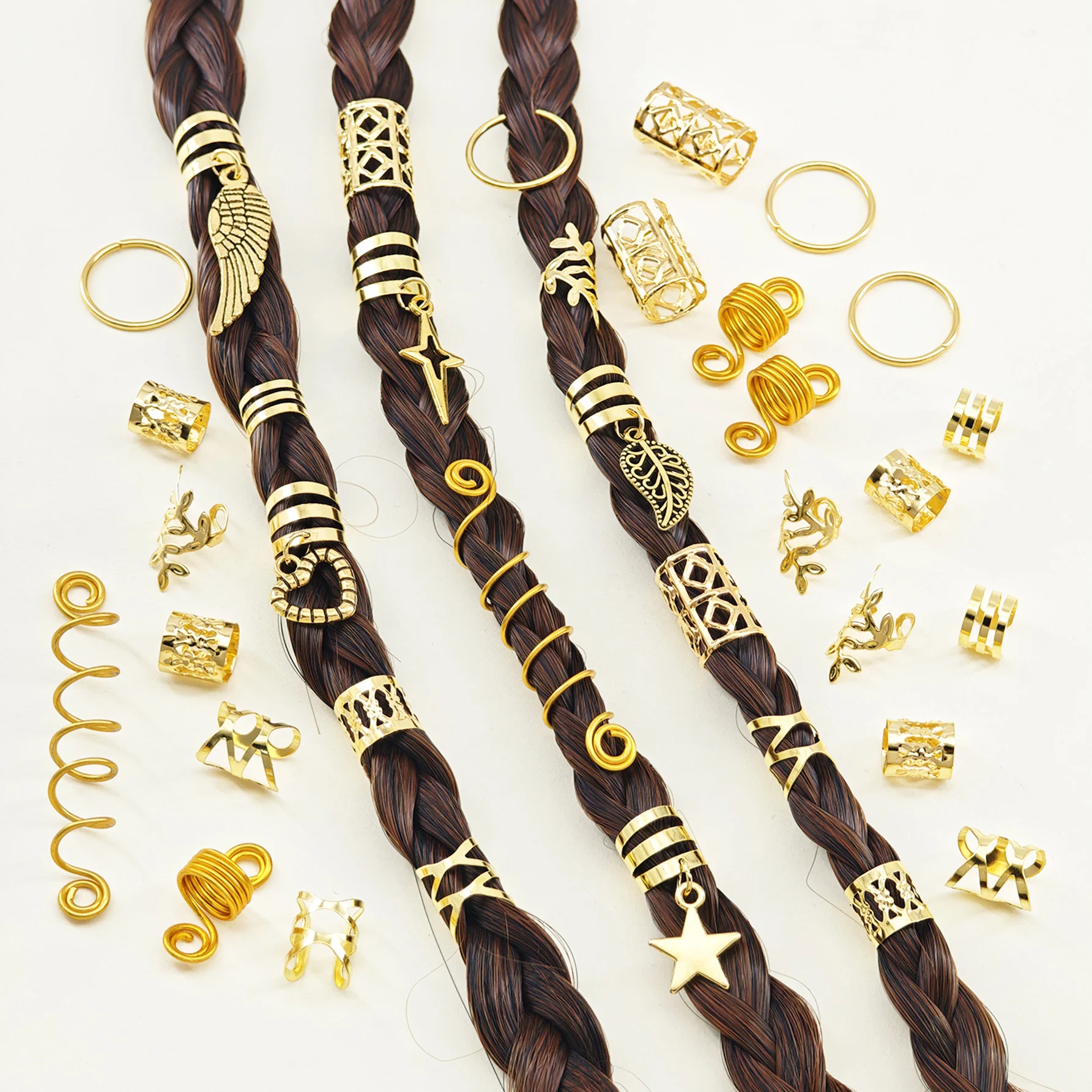 70Pcs Alloy Mixed Style Hair Ring Set Of Hair Accessories DIY Dreadlock Boho Style For Women Music festival party(Valentine'Day)