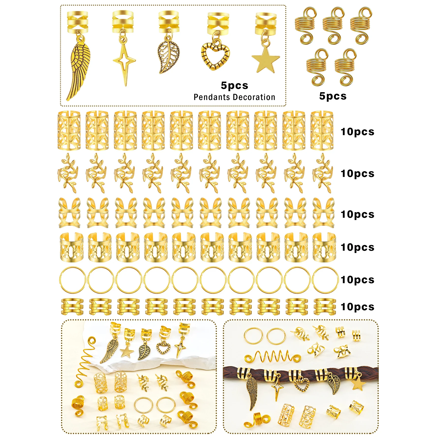 70Pcs Alloy Mixed Style Hair Ring Set Of Hair Accessories DIY Dreadlock Boho Style For Women Music festival party(Valentine'Day)