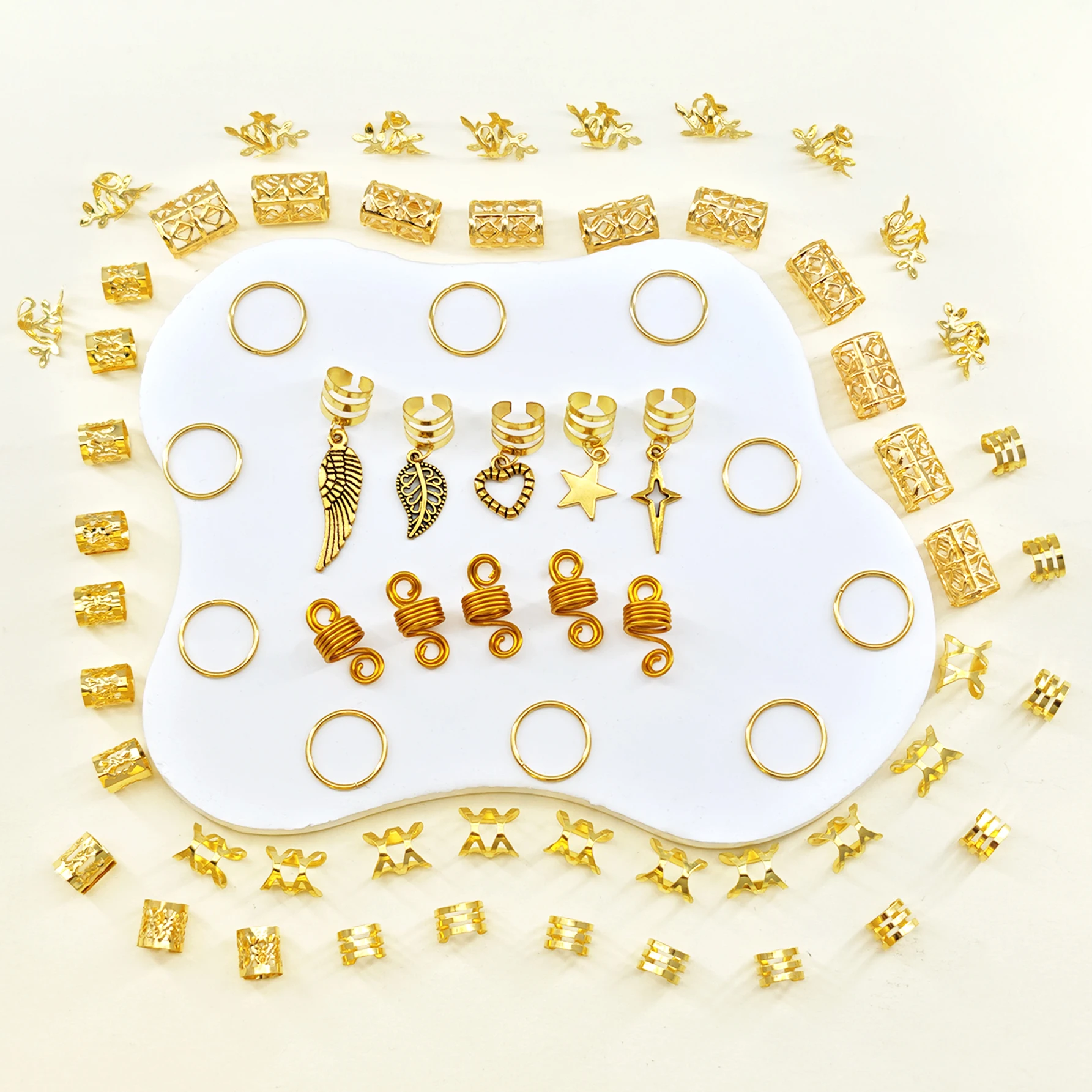 70Pcs Alloy Mixed Style Hair Ring Set Of Hair Accessories DIY Dreadlock Boho Style For Women Music festival party(Valentine'Day)