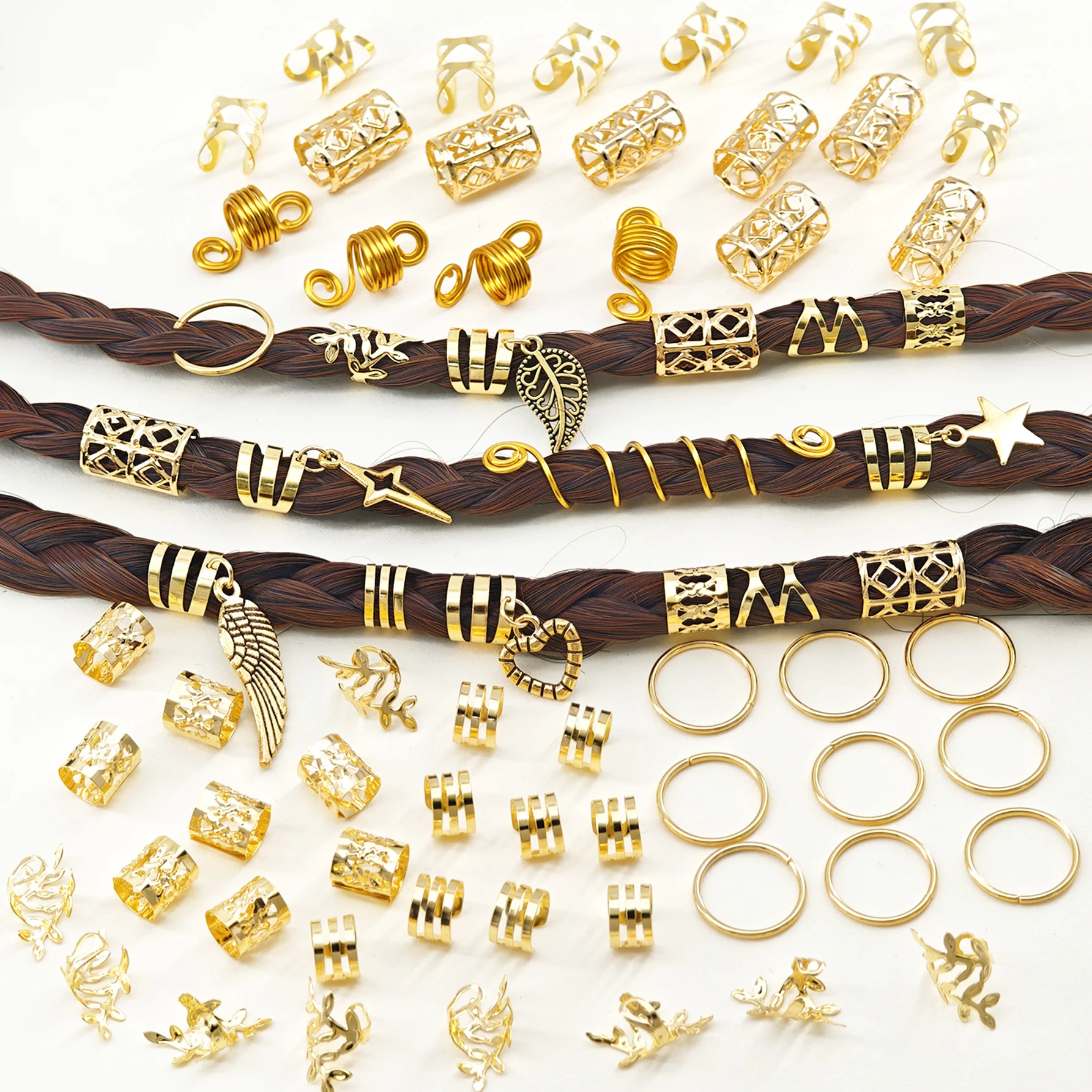70Pcs Alloy Mixed Style Hair Ring Set Of Hair Accessories DIY Dreadlock Boho Style For Women Music festival party(Valentine'Day)