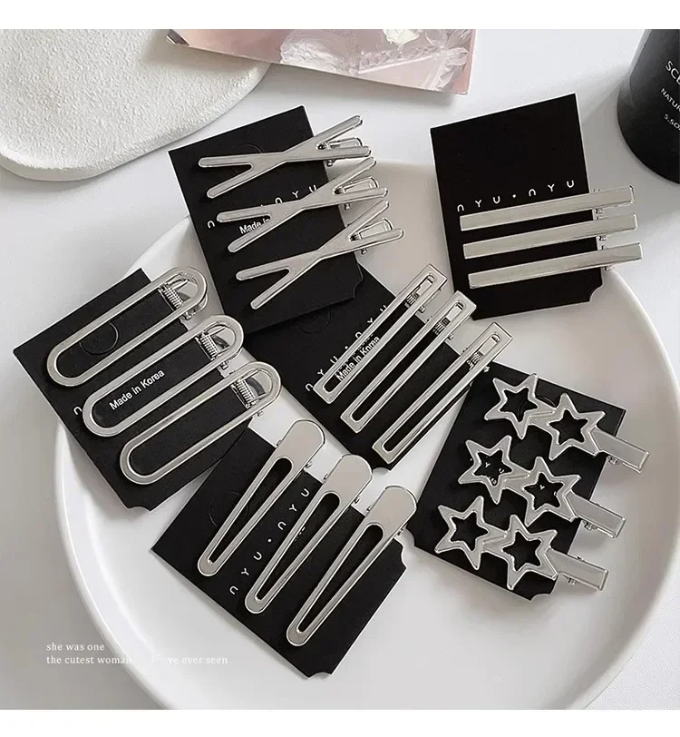 3Pcs/Set Sweet Fashion Metal Hairpin Non Slip Hairpin Geometric Hollow Hair Pin Women Barrettte Hair Clip