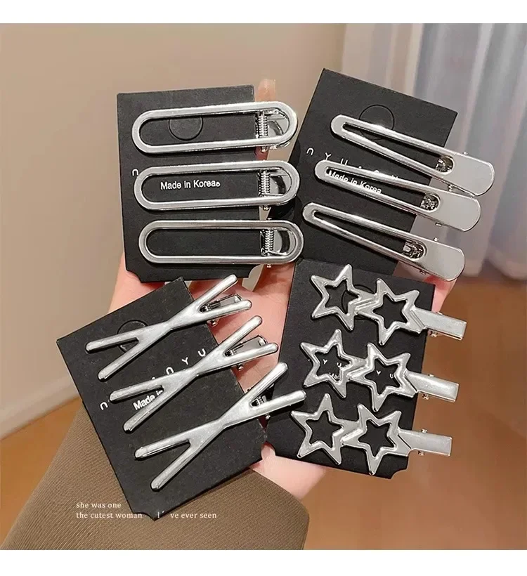 3Pcs/Set Sweet Fashion Metal Hairpin Non Slip Hairpin Geometric Hollow Hair Pin Women Barrettte Hair Clip