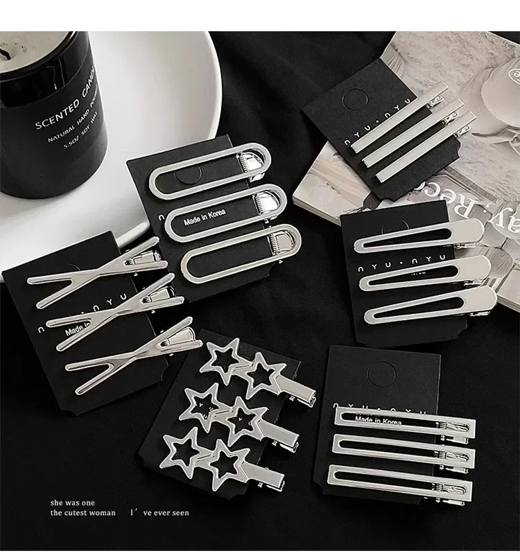 3Pcs/Set Sweet Fashion Metal Hairpin Non Slip Hairpin Geometric Hollow Hair Pin Women Barrettte Hair Clip