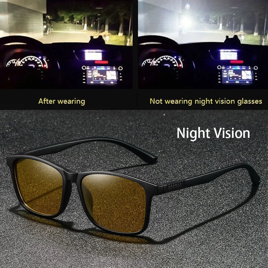 Fashion Vintage Square Frame Unisex Night Vision Glasses Reduce Visual Fatigue Lenses Anti-Glare Anti-Reflective Eyewear