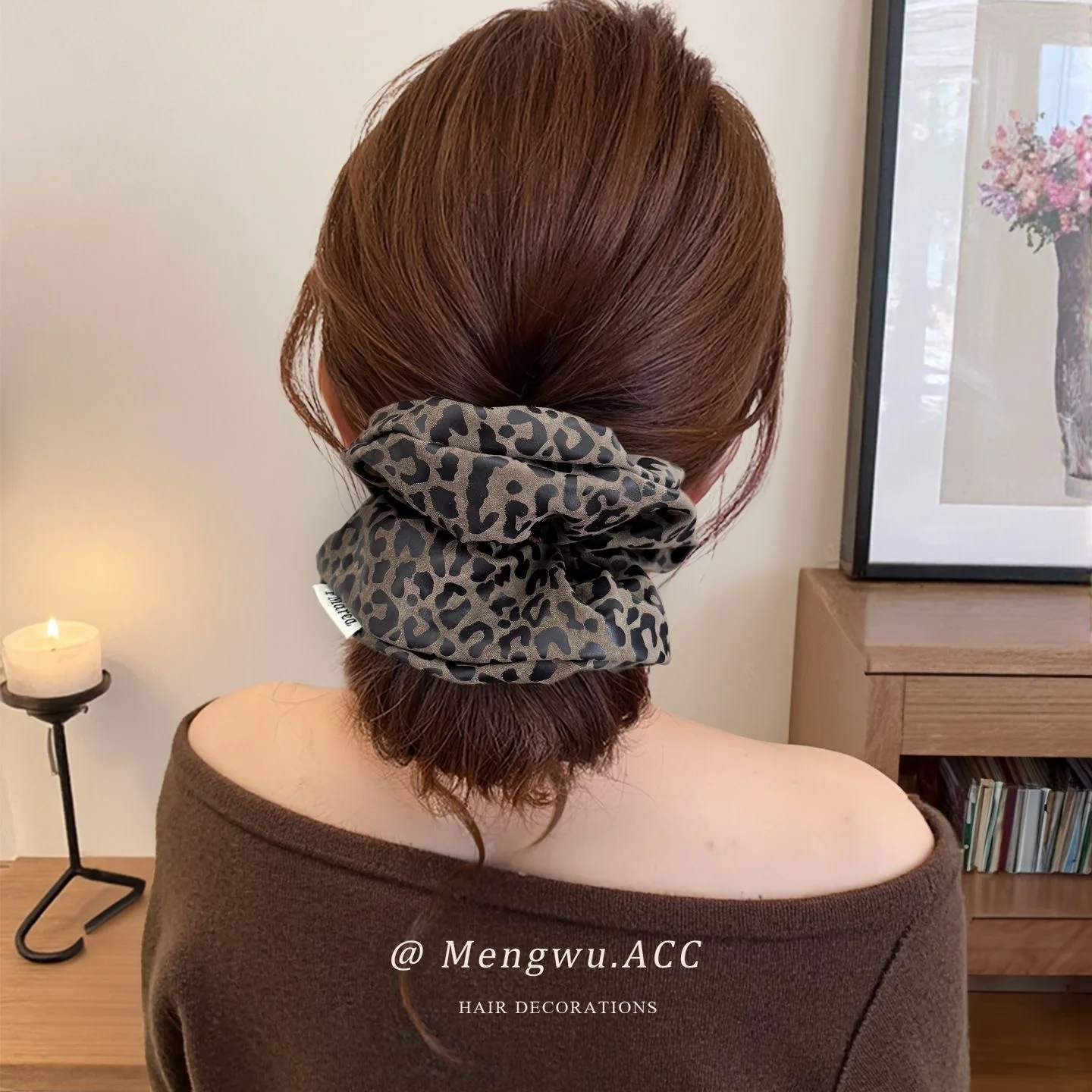 korea fashion Leopard print oversized scrunchie for women elastic big hair tie girls black hair rubber bands Retro hair rope