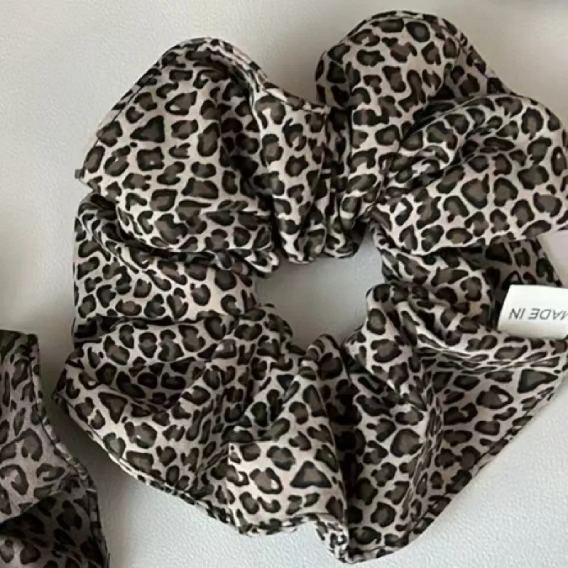 korea fashion Leopard print oversized scrunchie for women elastic big hair tie girls black hair rubber bands Retro hair rope