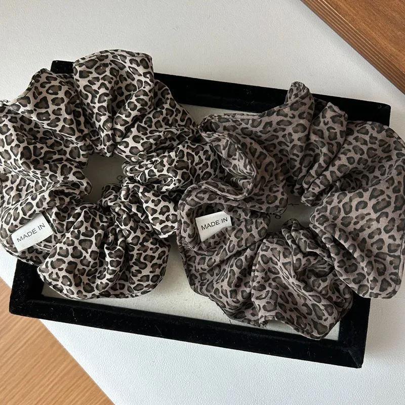 korea fashion Leopard print oversized scrunchie for women elastic big hair tie girls black hair rubber bands Retro hair rope