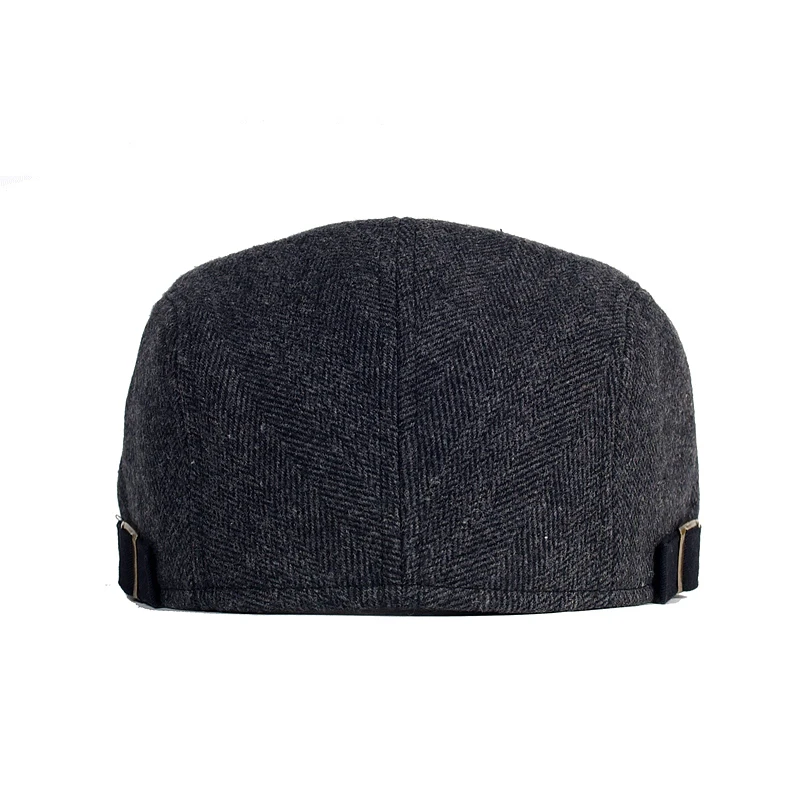 Big Size Winter Newsboy Cap Men Wool Thick Warm Vintage Herringbone Casual Stripe Berets Gatsby Flat Hat Peaked Cap Adjustable