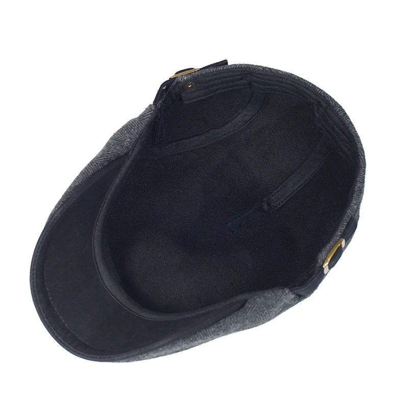 Big Size Winter Newsboy Cap Men Wool Thick Warm Vintage Herringbone Casual Stripe Berets Gatsby Flat Hat Peaked Cap Adjustable