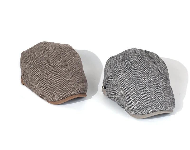 Big Size Winter Newsboy Cap Men Wool Thick Warm Vintage Herringbone Casual Stripe Berets Gatsby Flat Hat Peaked Cap Adjustable
