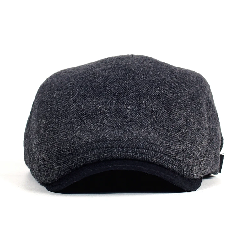 Big Size Winter Newsboy Cap Men Wool Thick Warm Vintage Herringbone Casual Stripe Berets Gatsby Flat Hat Peaked Cap Adjustable