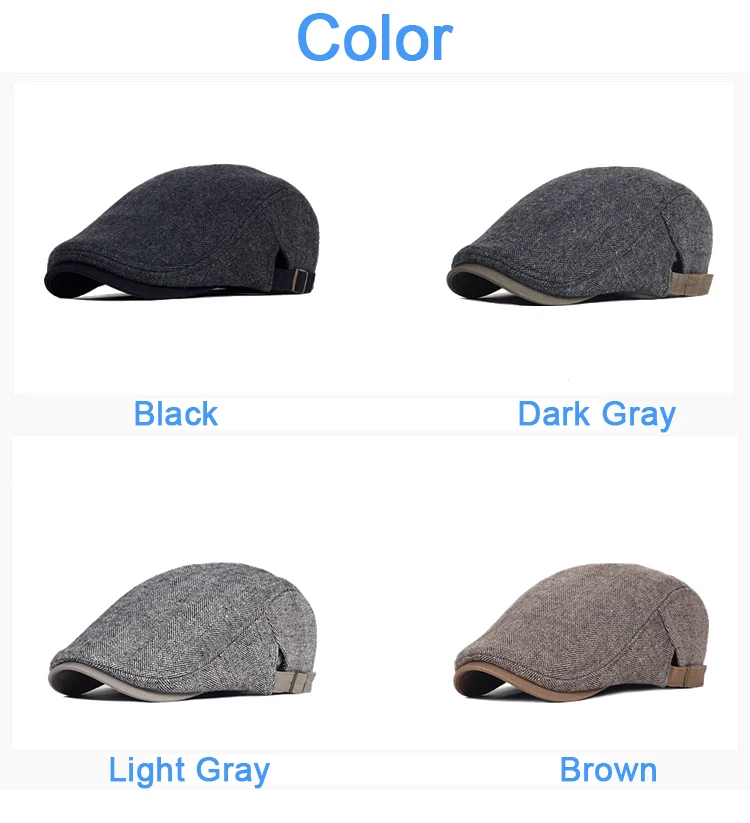 Big Size Winter Newsboy Cap Men Wool Thick Warm Vintage Herringbone Casual Stripe Berets Gatsby Flat Hat Peaked Cap Adjustable