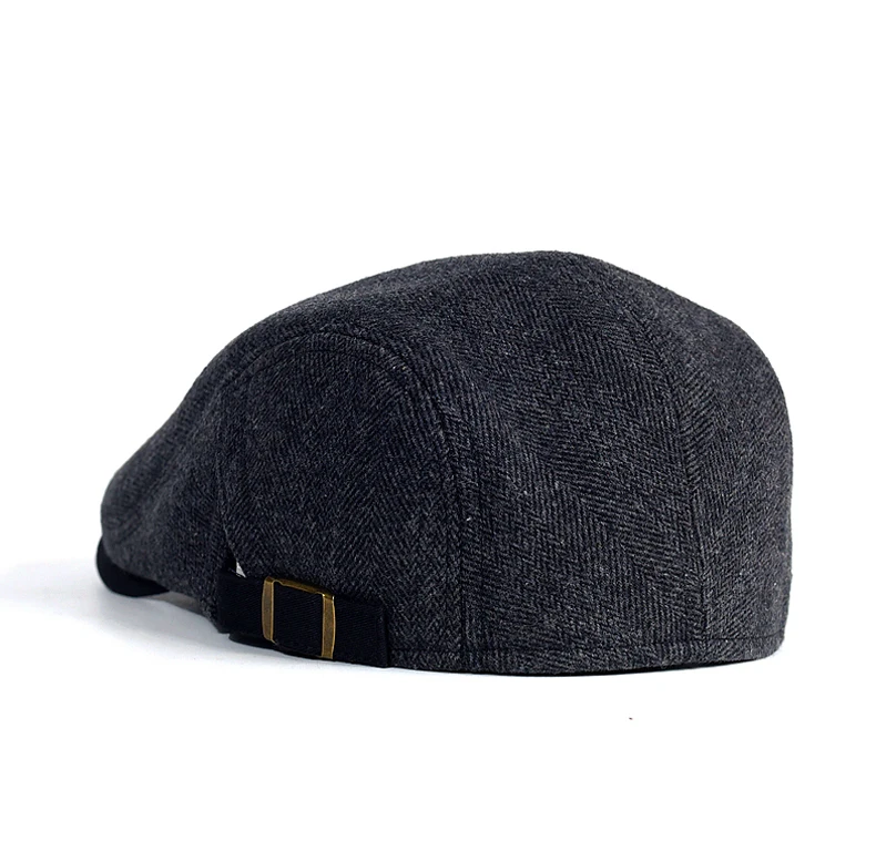 Big Size Winter Newsboy Cap Men Wool Thick Warm Vintage Herringbone Casual Stripe Berets Gatsby Flat Hat Peaked Cap Adjustable