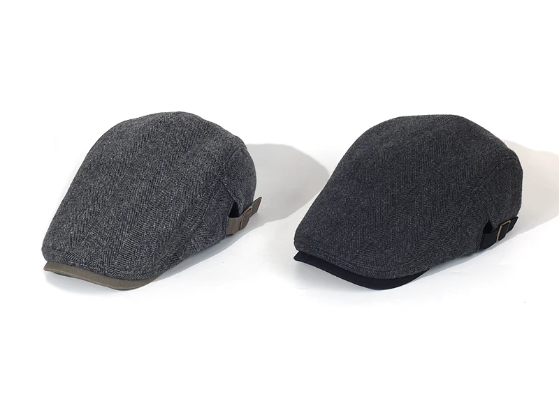 Big Size Winter Newsboy Cap Men Wool Thick Warm Vintage Herringbone Casual Stripe Berets Gatsby Flat Hat Peaked Cap Adjustable