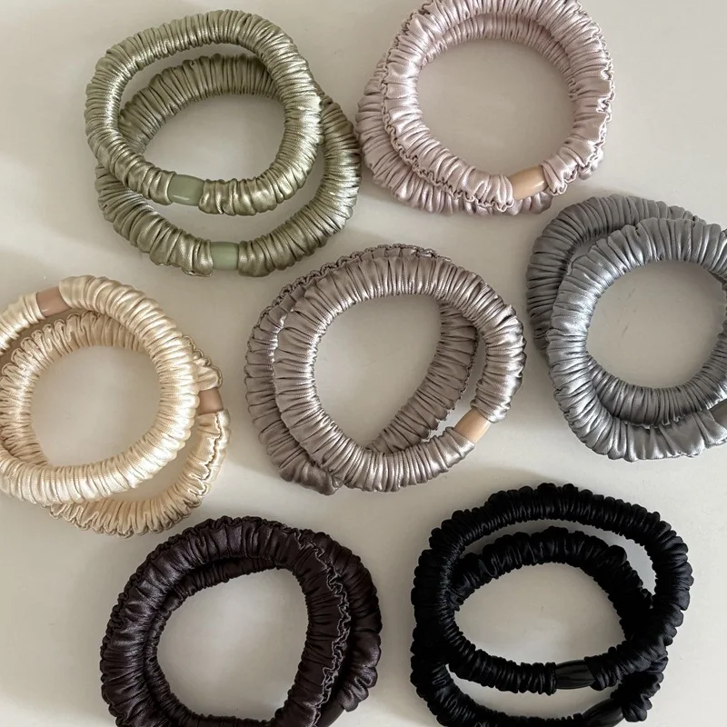 Fashion Elastic Silk Scrunchie For Women Solid Color Satin Hair Rubber Bands Girls Black Silk Hair Tie white chouchou soie