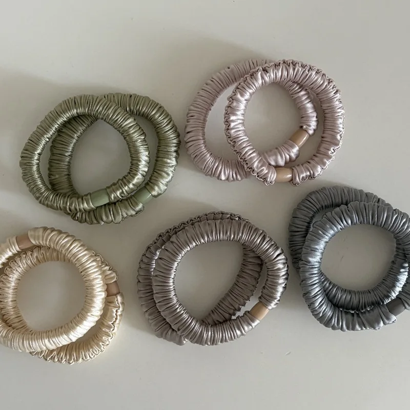 Fashion Elastic Silk Scrunchie For Women Solid Color Satin Hair Rubber Bands Girls Black Silk Hair Tie white chouchou soie
