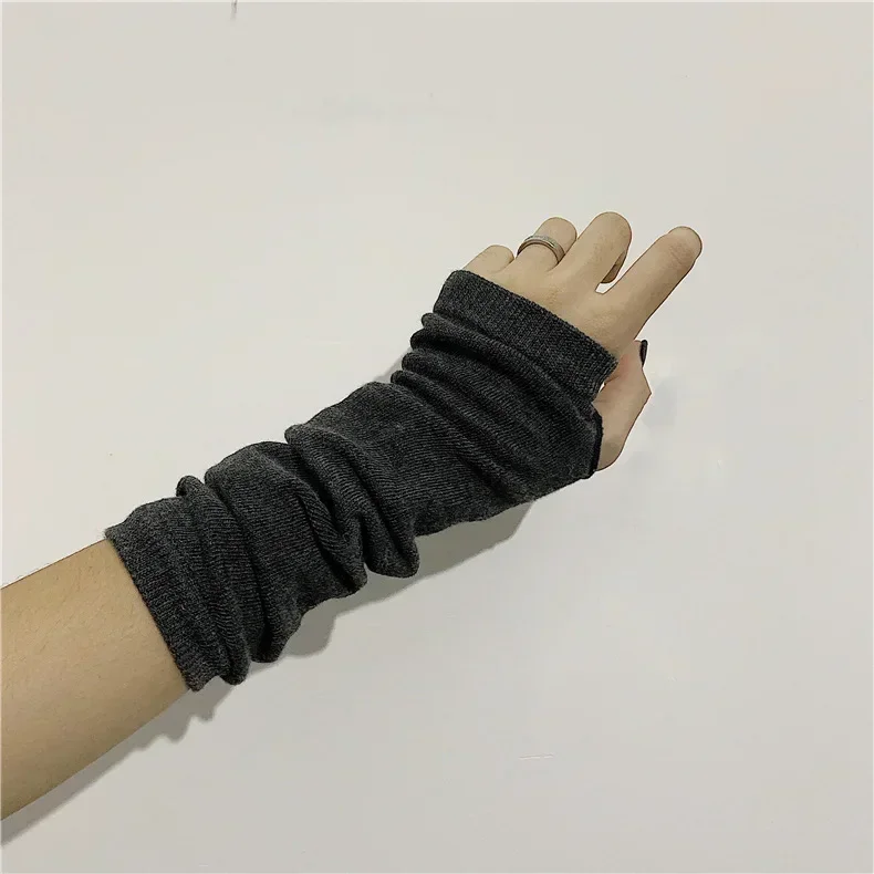 Y2K Gothic Lolita Gloves Arm Cover Harajuku Arm Warmers Black Grey Striped Fingerless Punk Long Wristband Metallic Unisex Gloves