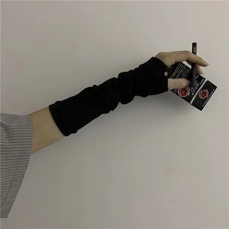 Y2K Gothic Lolita Gloves Arm Cover Harajuku Arm Warmers Black Grey Striped Fingerless Punk Long Wristband Metallic Unisex Gloves