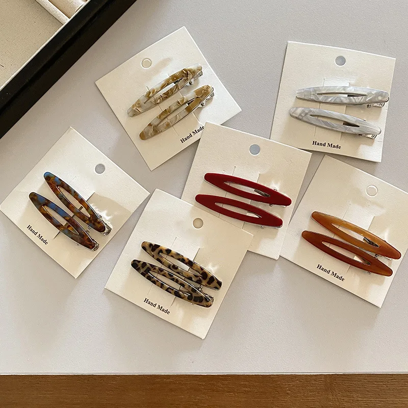 2pcs/set Acetate Hair Clips Hollowed Oval Geometric Barrettes Side Pins Hairpin Women Hair Accessories