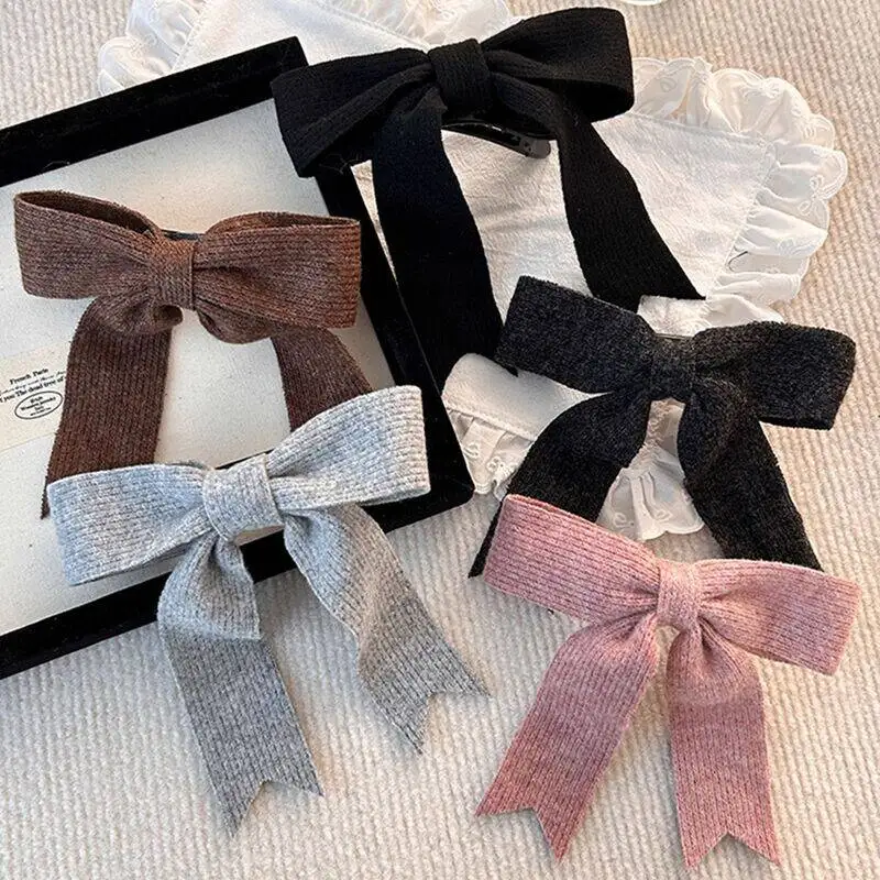Korean Knitted Woolen Bow Hair Clips Spring Clips Women Temperament Barrettes Female Party Hairpins Hair Decorate Accessories