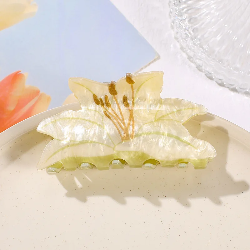 New Acrylic Double Sided Flower Printed Shark Hair Clip Claw For Women Girl Fashion Thick Barrettes Hair Accessories Tool