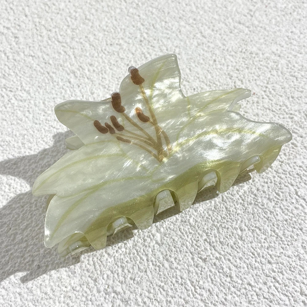 New Acrylic Double Sided Flower Printed Shark Hair Clip Claw For Women Girl Fashion Thick Barrettes Hair Accessories Tool