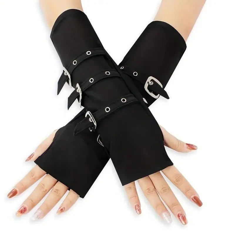 Y2K Personalized Buckle Punk Style Women's Fingerless Gloves Luo Hip Hop Style Stage Performance Street Dance Sleeves