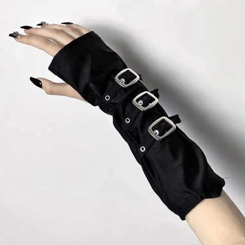 Y2K Personalized Buckle Punk Style Women's Fingerless Gloves Luo Hip Hop Style Stage Performance Street Dance Sleeves