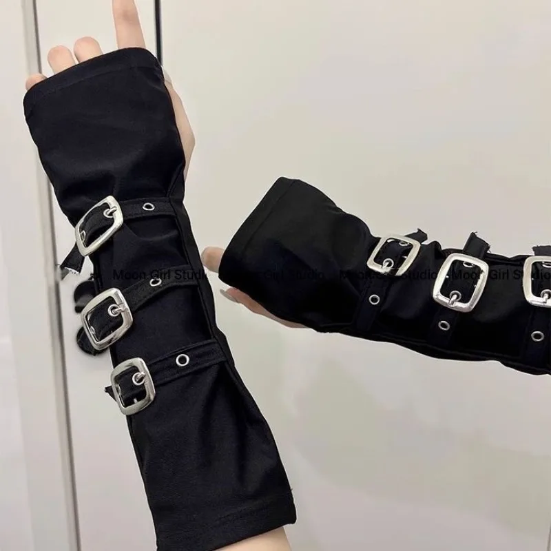 Y2K Personalized Buckle Punk Style Women's Fingerless Gloves Luo Hip Hop Style Stage Performance Street Dance Sleeves