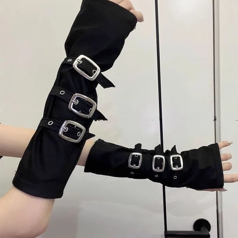Y2K Personalized Buckle Punk Style Women's Fingerless Gloves Luo Hip Hop Style Stage Performance Street Dance Sleeves