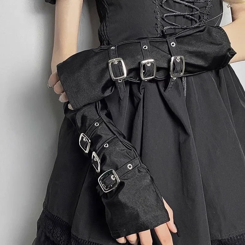 Y2K Personalized Buckle Punk Style Women's Fingerless Gloves Luo Hip Hop Style Stage Performance Street Dance Sleeves