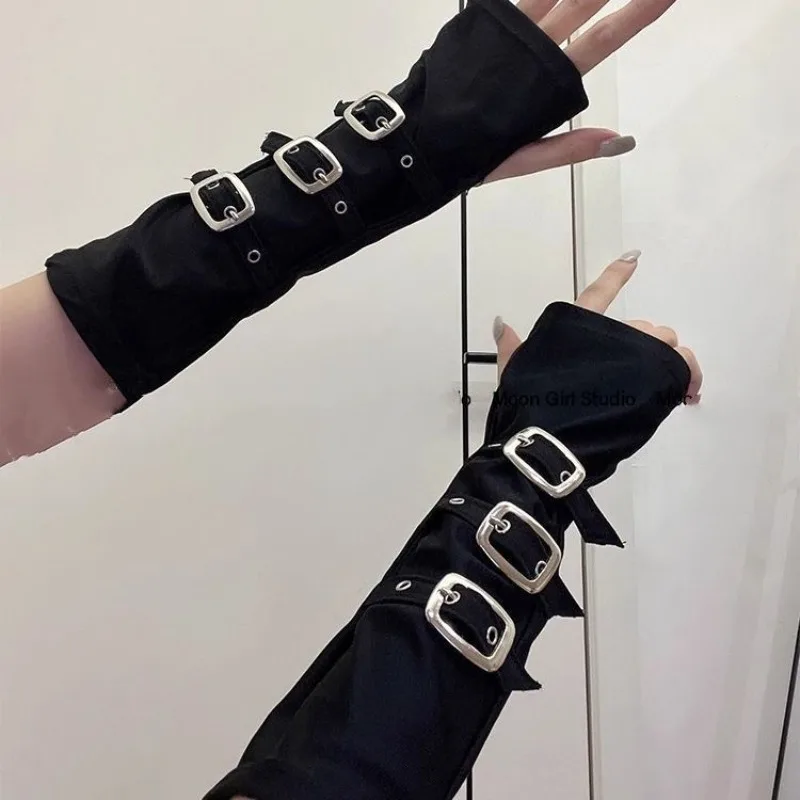 Y2K Personalized Buckle Punk Style Women's Fingerless Gloves Luo Hip Hop Style Stage Performance Street Dance Sleeves
