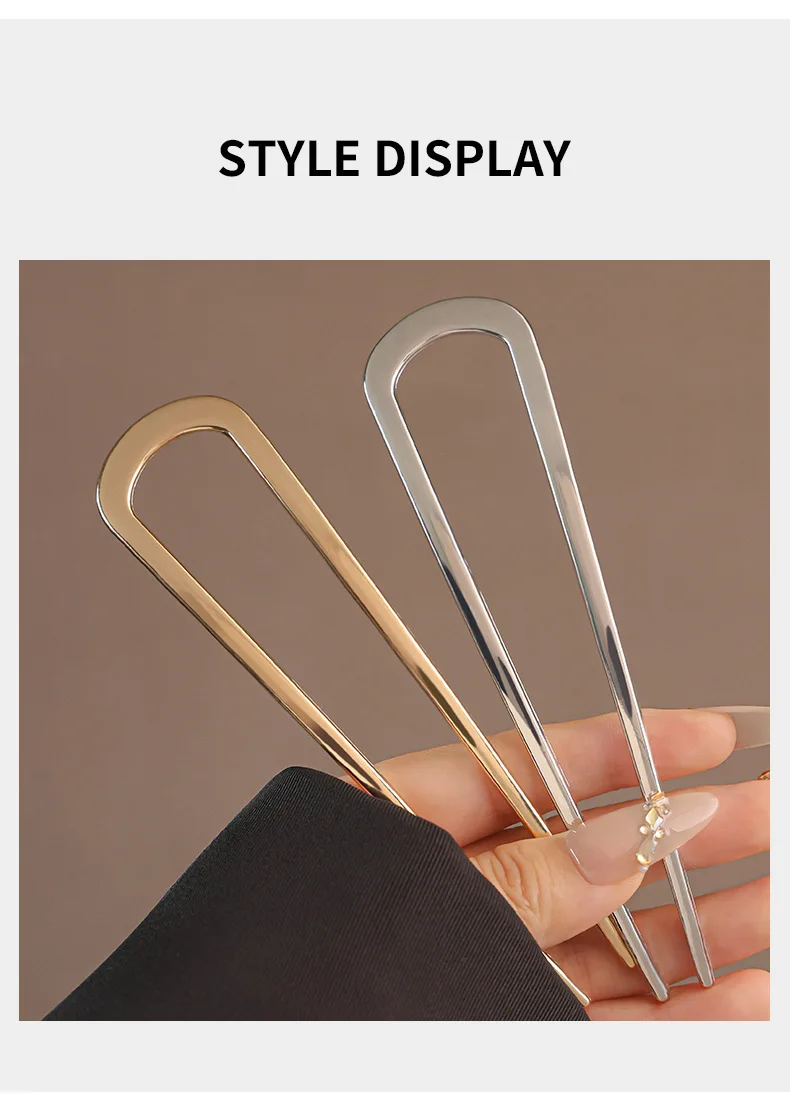 U-Shaped Hair Fork Fashion Alloy Hairpin Gold Silver Black Color Metal Hairpin Geometric Design Headwear Hair Sticks Women Girls