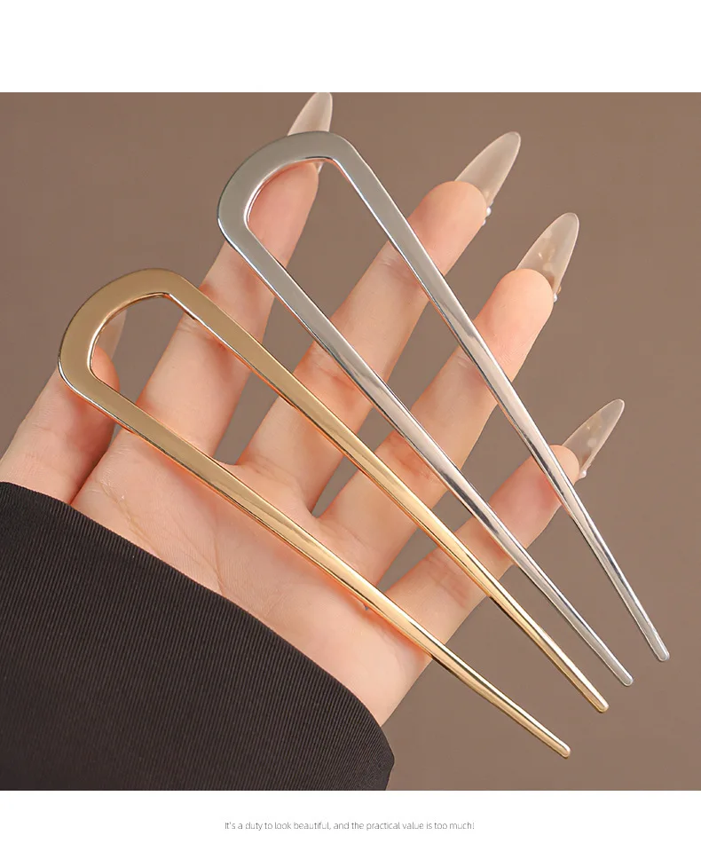U-Shaped Hair Fork Fashion Alloy Hairpin Gold Silver Black Color Metal Hairpin Geometric Design Headwear Hair Sticks Women Girls