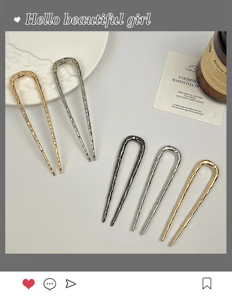 U-Shaped Hair Fork Fashion Alloy Hairpin Gold Silver Black Color Metal Hairpin Geometric Design Headwear Hair Sticks Women Girls