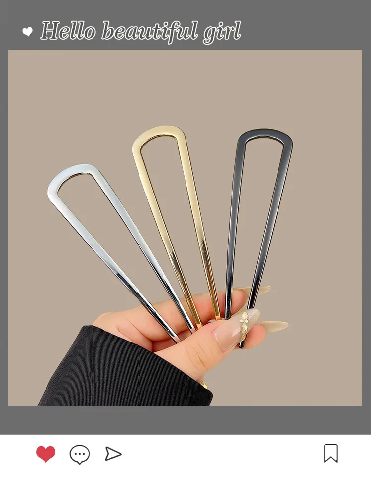 U-Shaped Hair Fork Fashion Alloy Hairpin Gold Silver Black Color Metal Hairpin Geometric Design Headwear Hair Sticks Women Girls