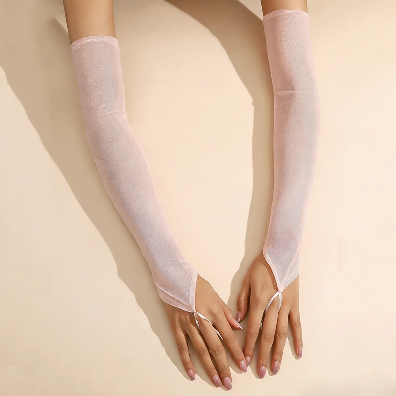 48cm Women's 16 Colors Sheer Mesh Sexy Long Hook Finger Gloves Stretchy Sun Protection Elegant Transparent Party Wedding Cosplay