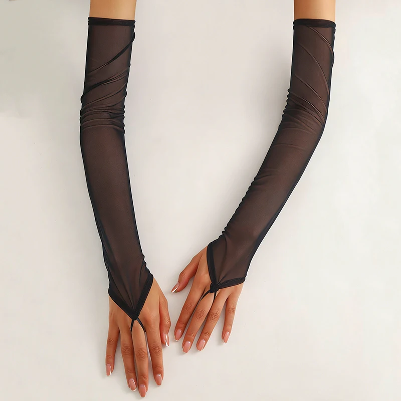 48cm Women's 16 Colors Sheer Mesh Sexy Long Hook Finger Gloves Stretchy Sun Protection Elegant Transparent Party Wedding Cosplay