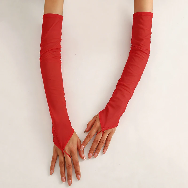 48cm Women's 16 Colors Sheer Mesh Sexy Long Hook Finger Gloves Stretchy Sun Protection Elegant Transparent Party Wedding Cosplay