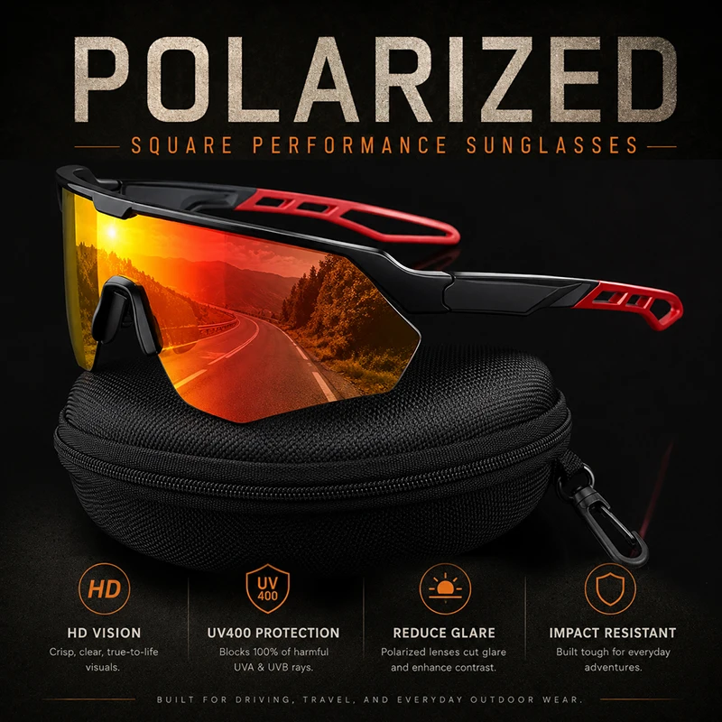 Polarized Sports Sunglasses for Men Women UV400 Semi-Rimless Shield Lens Cycling Driving Running Outdoor Glasses with Case