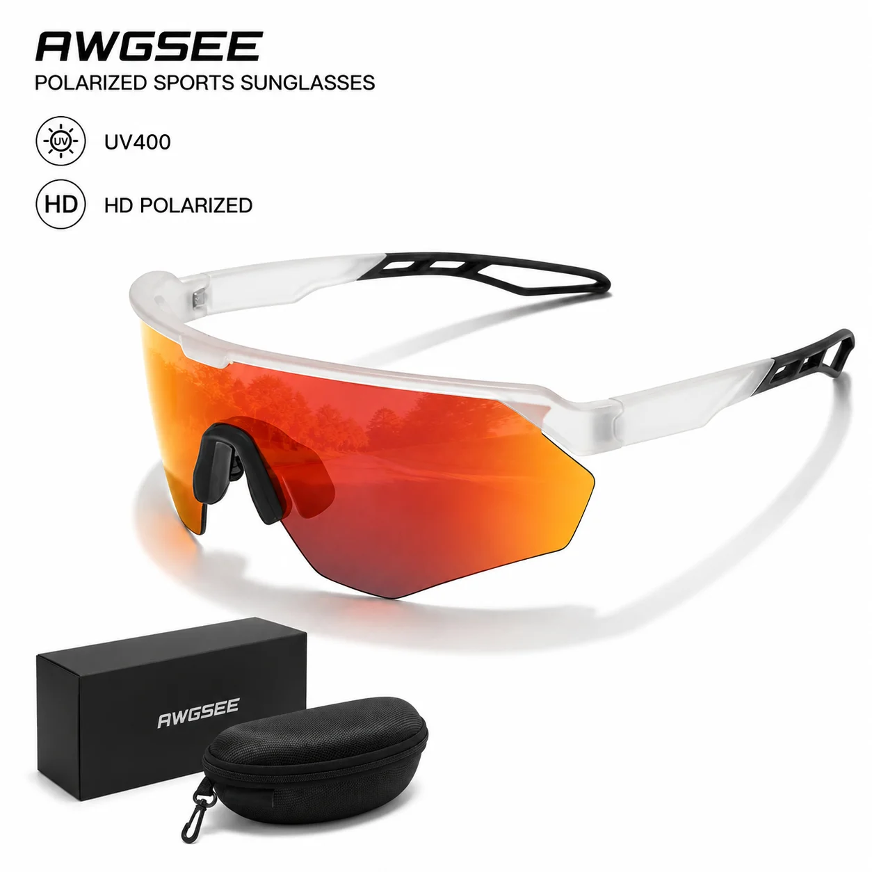 Polarized Sports Sunglasses for Men Women UV400 Semi-Rimless Shield Lens Cycling Driving Running Outdoor Glasses with Case