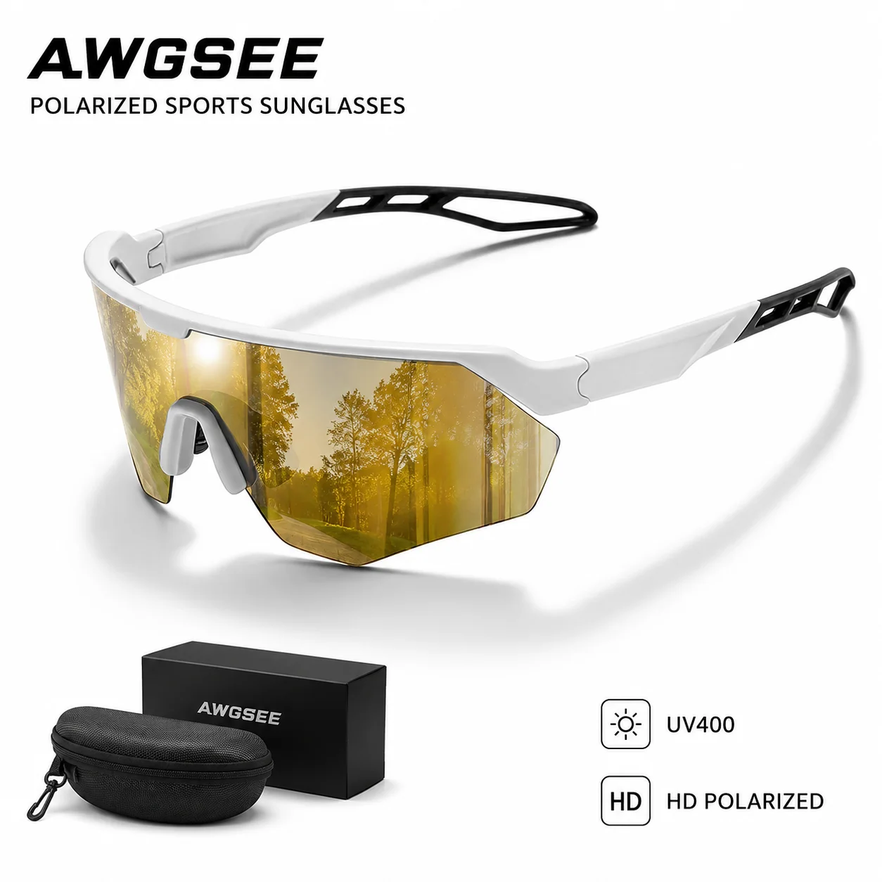 Polarized Sports Sunglasses for Men Women UV400 Semi-Rimless Shield Lens Cycling Driving Running Outdoor Glasses with Case