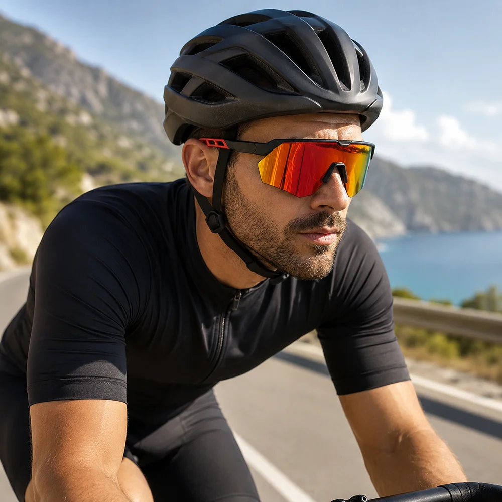 Polarized Sports Sunglasses for Men Women UV400 Semi-Rimless Shield Lens Cycling Driving Running Outdoor Glasses with Case