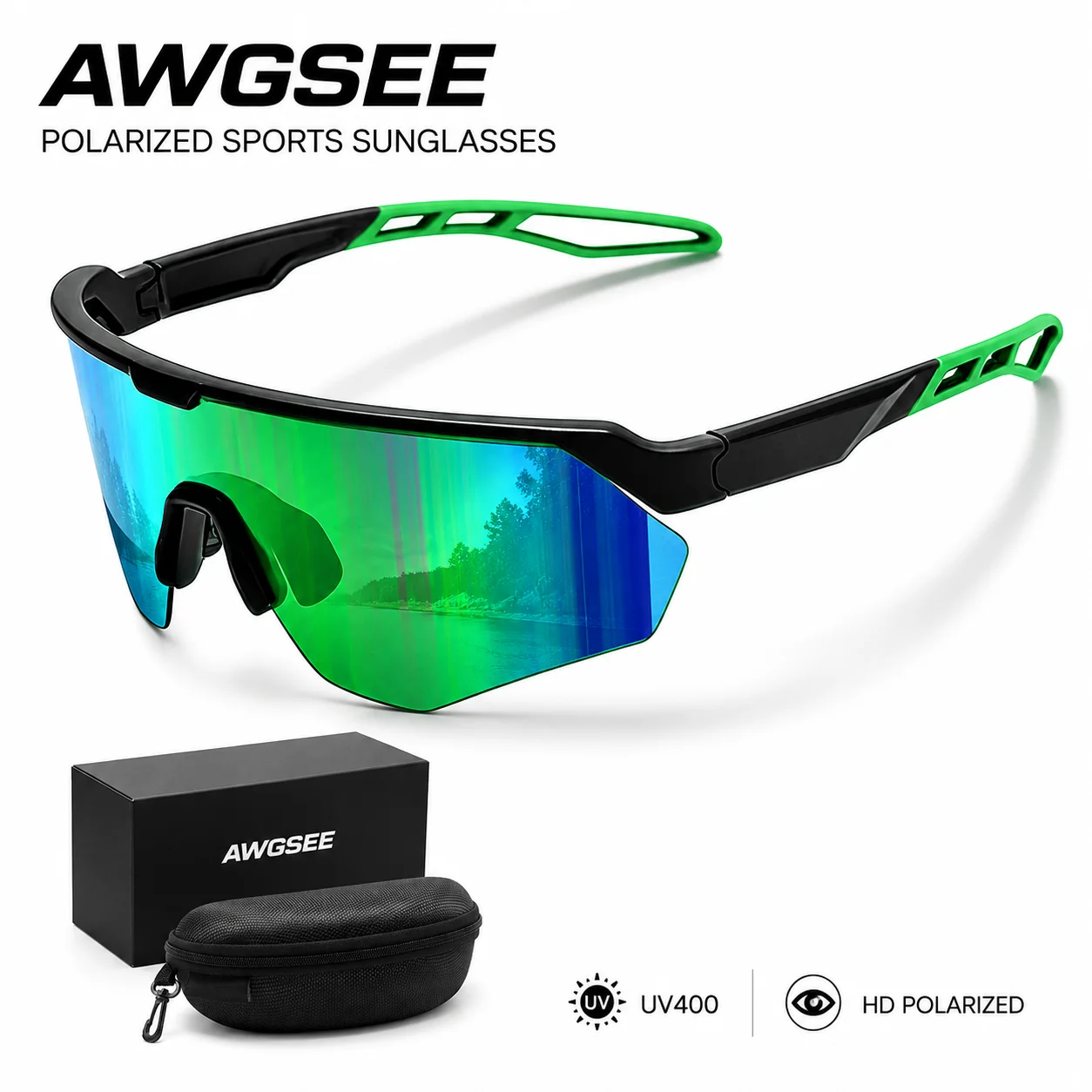 Polarized Sports Sunglasses for Men Women UV400 Semi-Rimless Shield Lens Cycling Driving Running Outdoor Glasses with Case