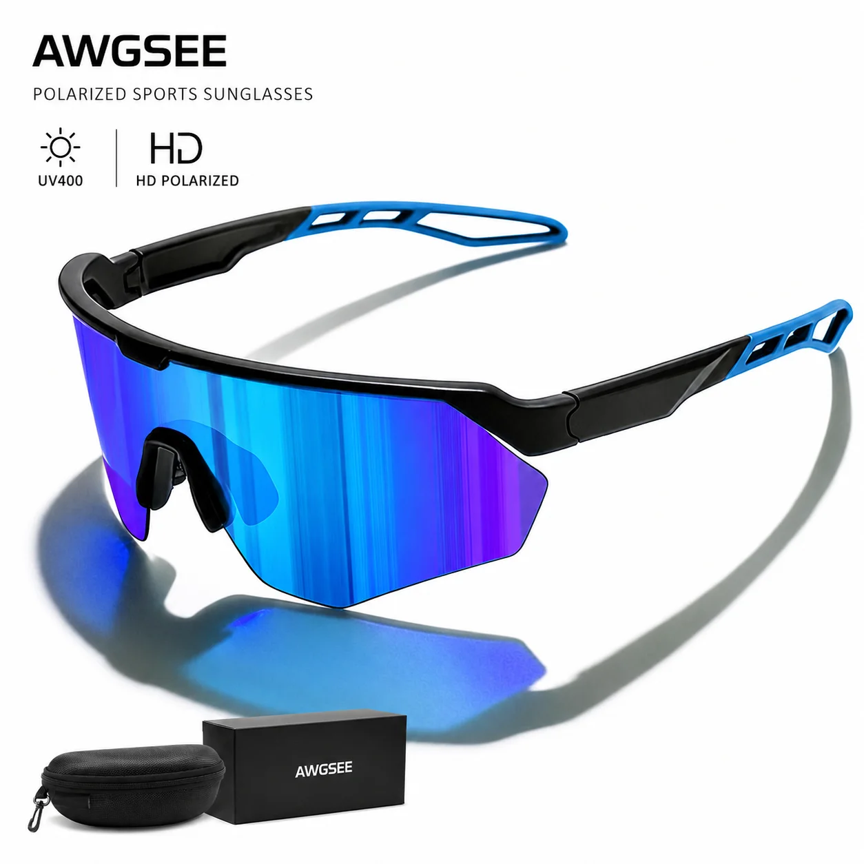 Polarized Sports Sunglasses for Men Women UV400 Semi-Rimless Shield Lens Cycling Driving Running Outdoor Glasses with Case