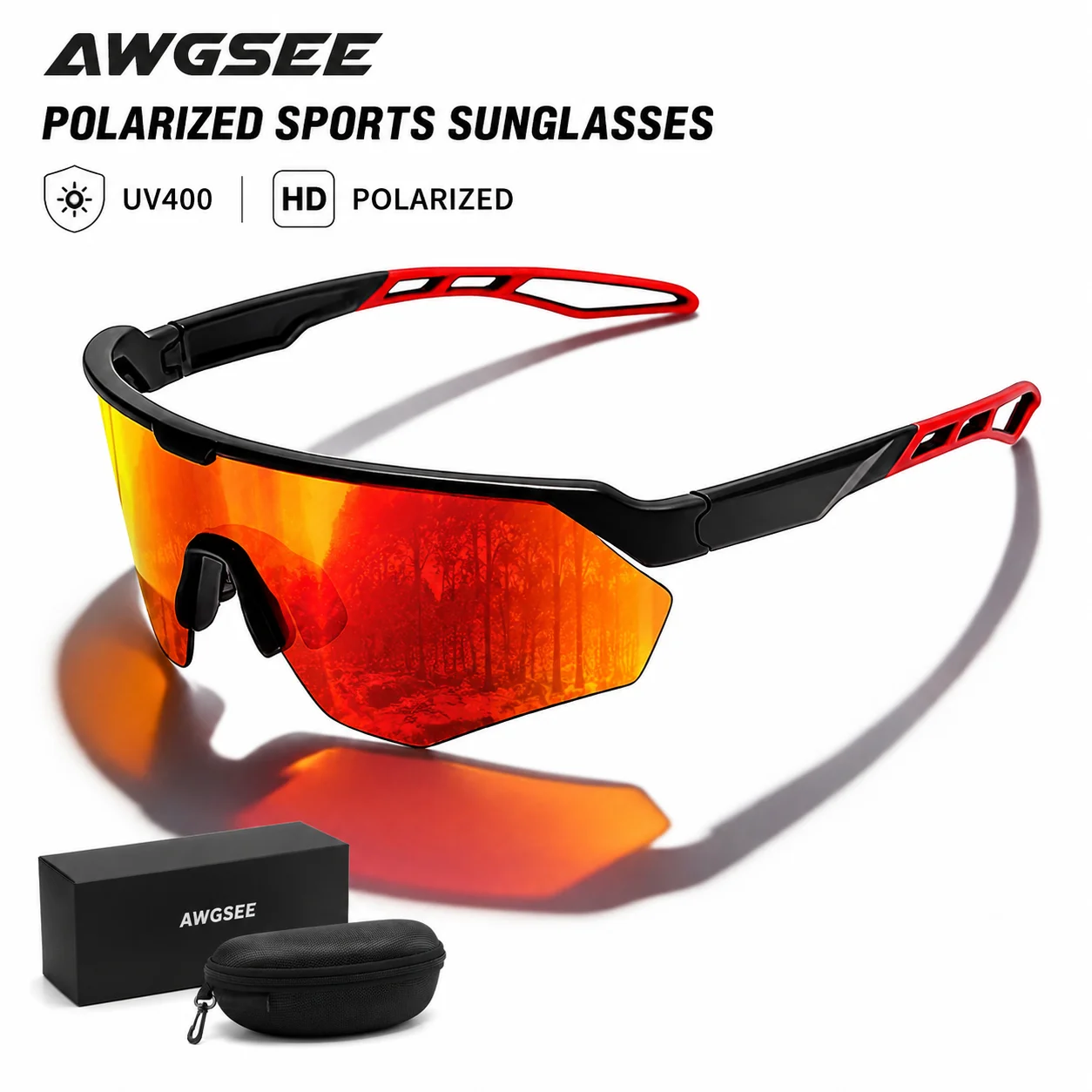 Polarized Sports Sunglasses for Men Women UV400 Semi-Rimless Shield Lens Cycling Driving Running Outdoor Glasses with Case