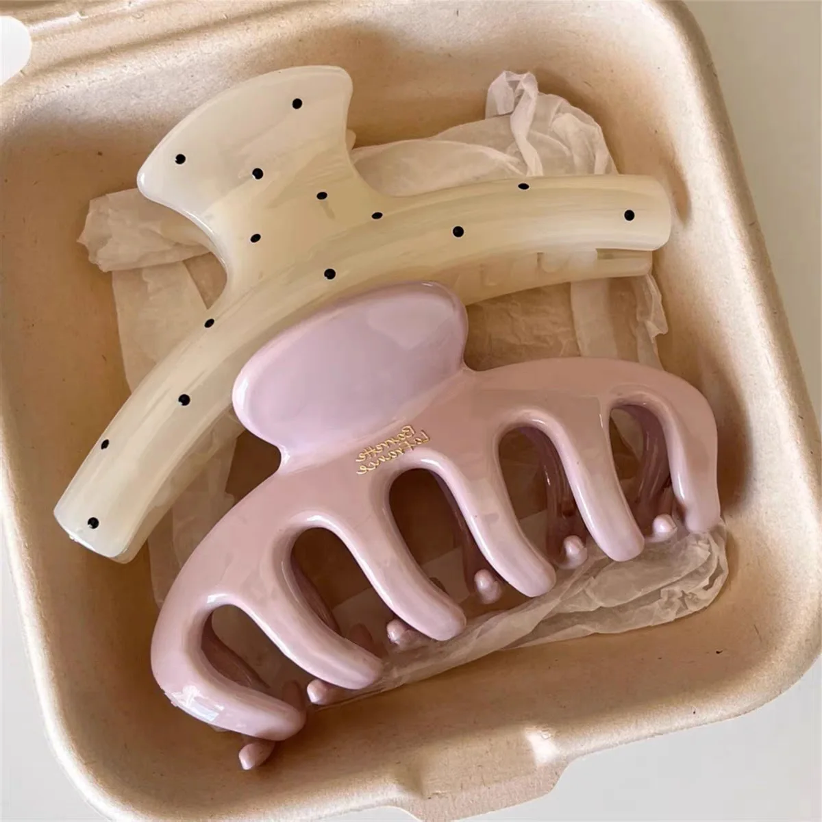 Korean Large Size Acrylic Dragon Bone Shark Hair Clip French Style Polka Point Arc Back of Head Hair Claw Clamp Hair Accessories