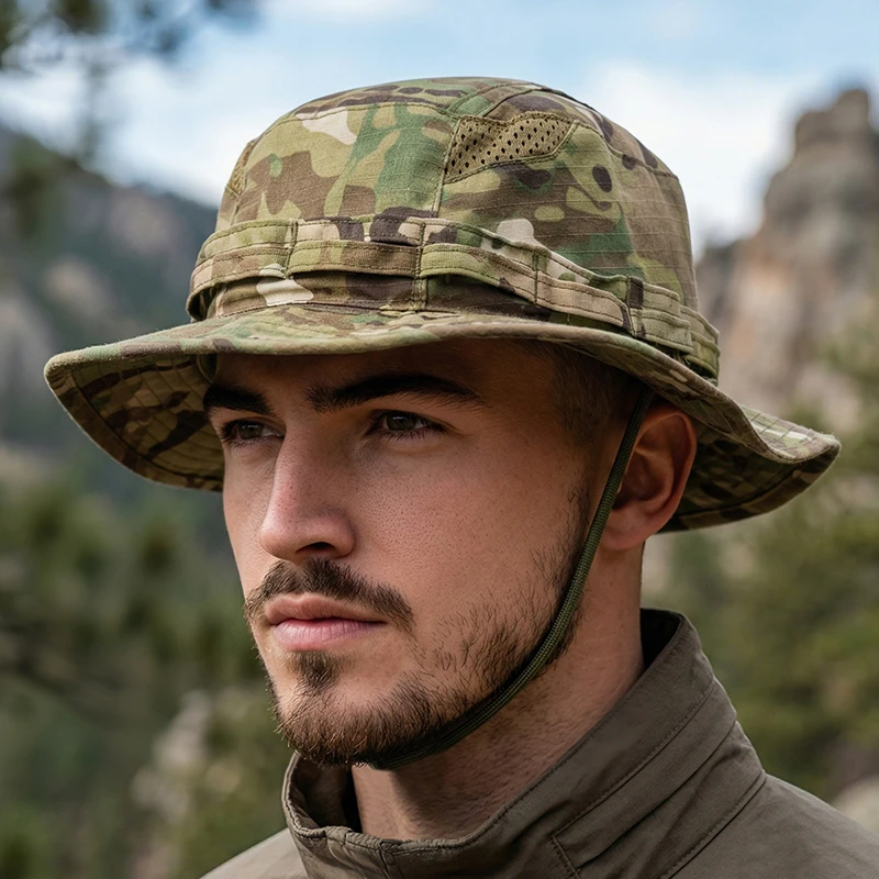 2026 New Camo Tactical Enthusiasts Square Pocket Bonnie Cap Outdoor Bucket Benny Hats Multicam Fishing Hiking Outdoor Sun Caps