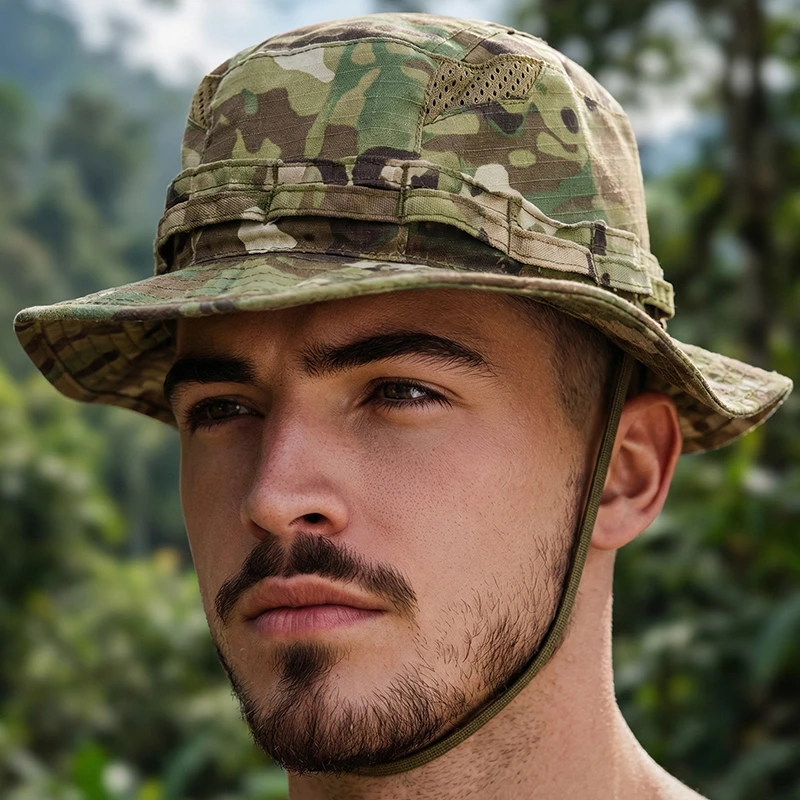2026 New Camo Tactical Enthusiasts Square Pocket Bonnie Cap Outdoor Bucket Benny Hats Multicam Fishing Hiking Outdoor Sun Caps